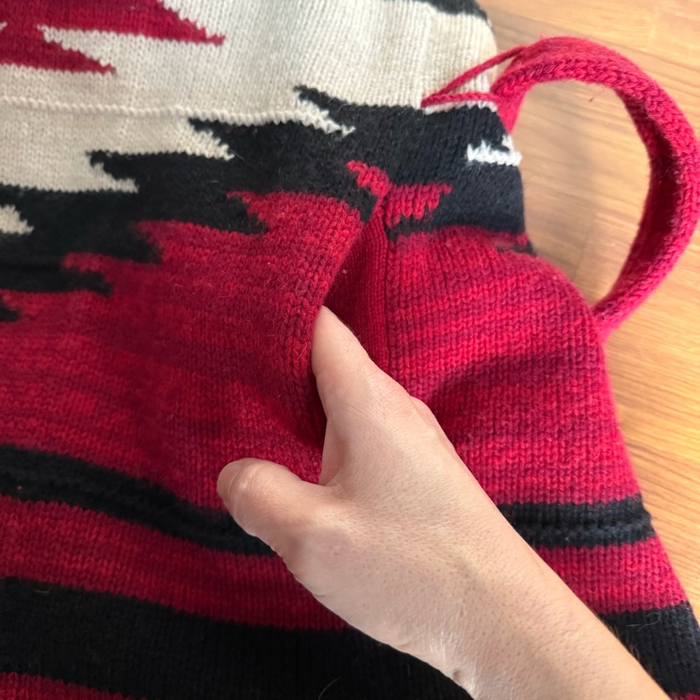 LRL Ralph Lauren Deep Red Native Tribal Aztec Sleeveless Knit Wrap Cardigan, S - Picture 14 of 16